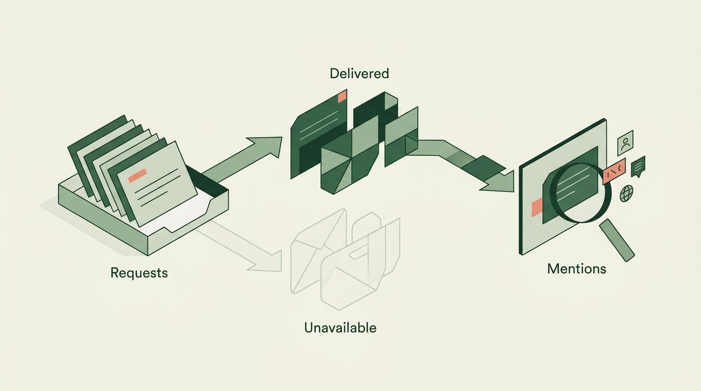 A sample separates delivered answers from missing responses before measuring mentions.