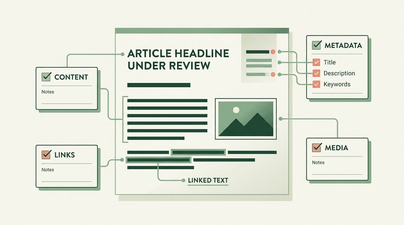 A reviewer checks a published article’s text, links, metadata and image.
